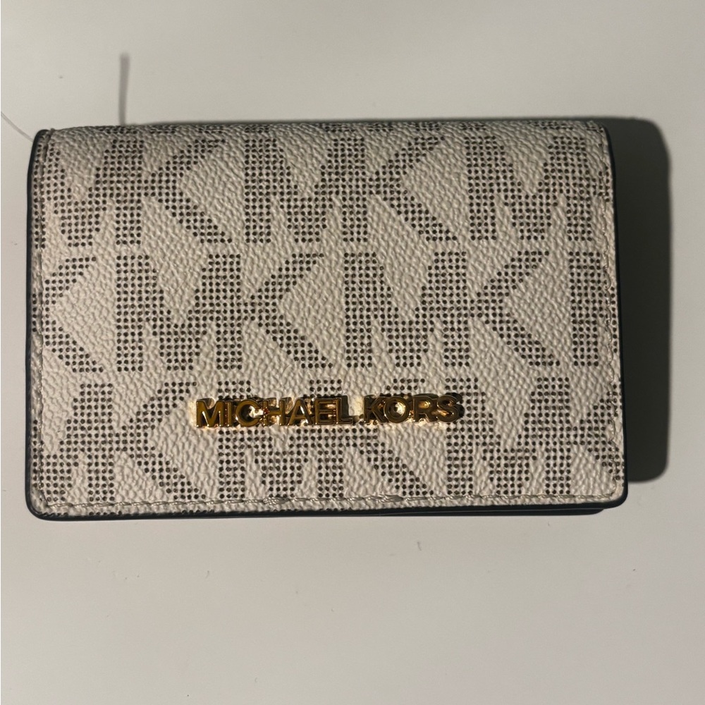 Michael Kors Cream & Gold Logo Card Case Wallet